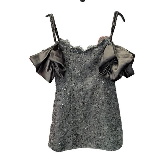 LoveShackFancy Kakena Off-The-Shoulder Beaded Minidress Black Small - Picture 3 of 14